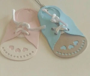Hand made Baby shower bootee shoe gift tags.boy/girl,Pink or blue Pk- 20,50,100. - Picture 1 of 13