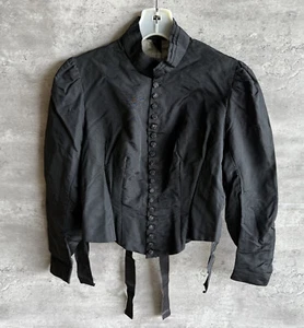 Antique 1890s Authentic Victorian Black Silk Delicate Boned Bodice Blouse - Picture 1 of 11