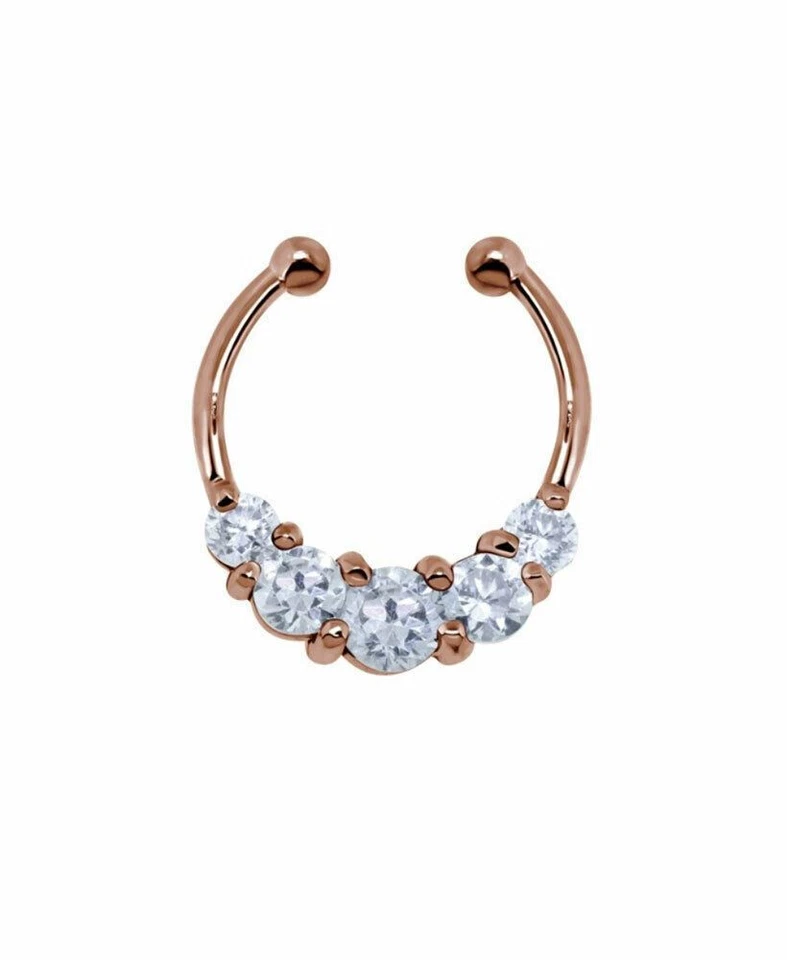 925 проба стерлинговое серебро поддельная перегородка clicker вешалка зажим на носу кольцо обруч прозрачный CZ - Изображение 1 из 1