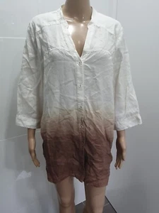 RESORTREPORT TAG 18 CREAM BROWN TONES BUTTON UP SHIRT TOP CASUAL/RESORT WEAR - Picture 1 of 5