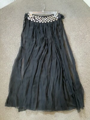Rene Lezard Sheer Black skirt/overlay with Coin embellishment at waist,Size 38 — 第 1/3 张图片