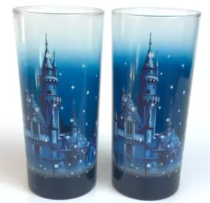 Pair of Tall Disney Drinking Glasses 60th Anniversary Blue With Castle - Picture 1 of 8