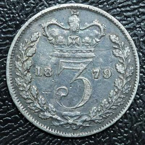 1879 Great Britain 3 Pence Threepence .925 Fine Silver KM# 730 - Picture 1 of 2