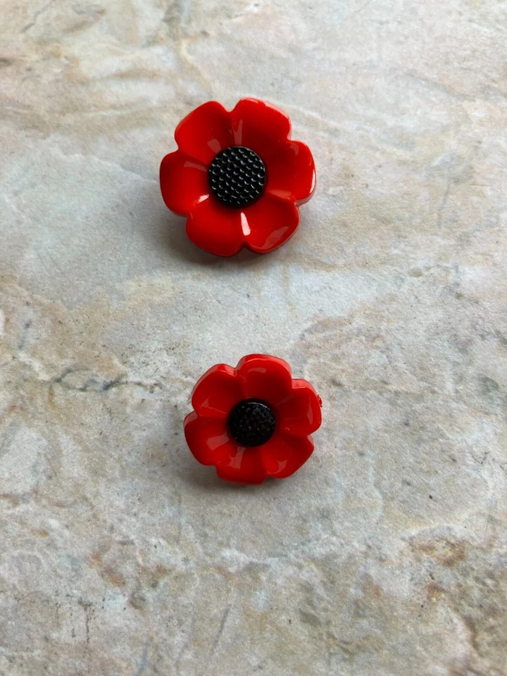 Poppy  Shanked Buttons 6 pack . Choice of Sizes - Image 1 of 1