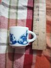 Mini Blue and White Cup Mug Old Couple in Rocking Chairs Vintage