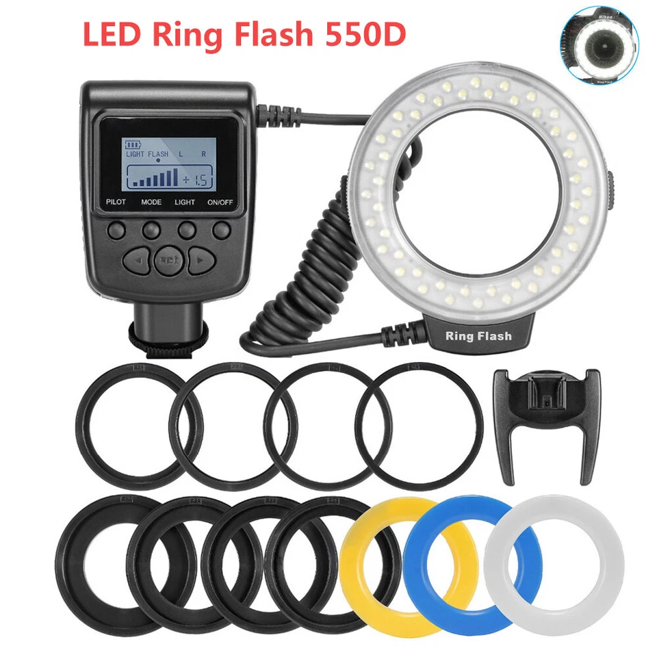 New Macro LED Ring Flash Light RF 550D For Nikon Canon Olympus Fuji DSLR Cameras - Image 1 of 4