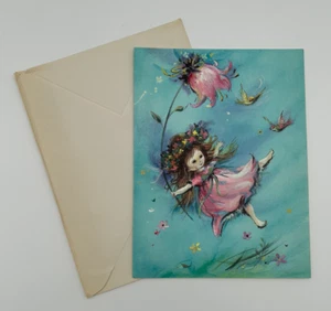 Tarjeta de felicitación coronación sin usar de colección mensaje Get Well con Pixie y flor - Imagen 1 de 12