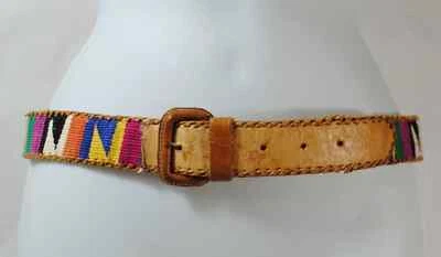 Cinturón de cuero marrón fósil vintage para mujer 33 en Guatemala incrustación multicolor pequeño Foto 1 de 4