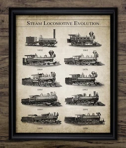 Impresión de evolución de locomotora de tren de vapor, arte de pared vintage para entusiastas del ferrocarril - Imagen 1 de 1