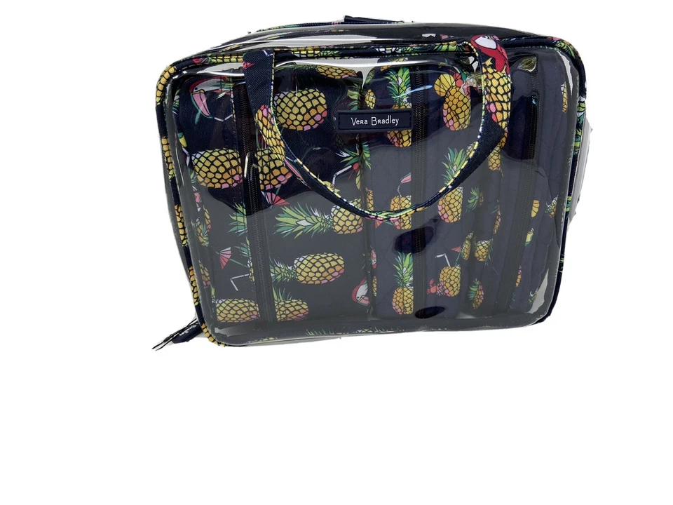 Vera Bradley Toucan Party 4 PC Cosmetic Make up Brushes Lip Organizer Set