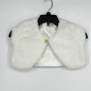 Tahari Girls Size 7 Shrug Jacket White Faux Fur Fleece Short Sleeves One Button - Picture 1 of 7