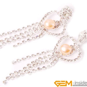 Freshwater Pearl Tassel Rhinestone Dangle Stud Earrings Jewelry Christmas Gift - Picture 1 of 10