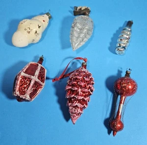 6 NATALI VETRO MERCURIO TEDESCO FORMA MISTA ORNAMENTI VINTAGE FESTIVI CB47 - Foto 1 di 11