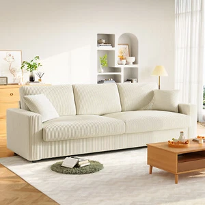 Beige Modernes Kordsofa 4-Sitzer Schlafsofa Lounge-Sofa mit 2 Kissen 256x89x88cm - Bild 1 von 8