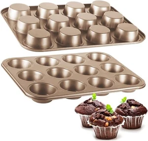 Cupcake Pan 2 Pack, Rustproof 12-Well Nonstick Muffin Pan for Baking - Picture 1 of 9