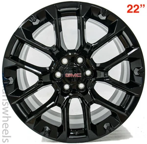 4 NEW GMC Sierra Yukon Denali Genuine GM OEM Black 22" Wheels Rims SRV 84802386 - Picture 1 of 6