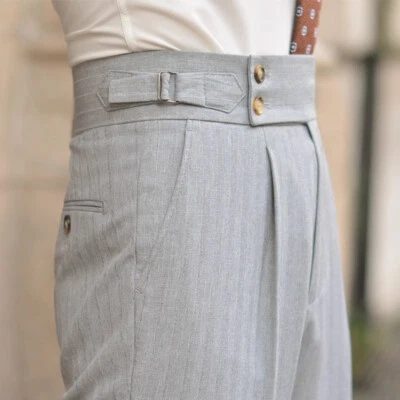 Pantalones informales rectos para hombre Nápoles cintura alta gris primavera uso formal Foto 1 de 4