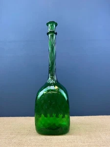 JARRÓN BOTELLA CUELLO LARGO VIDRIO VERDE EMPOLI ITALIANO MEDIADOS DE SIGLO VINTAGE - Imagen 1 de 9