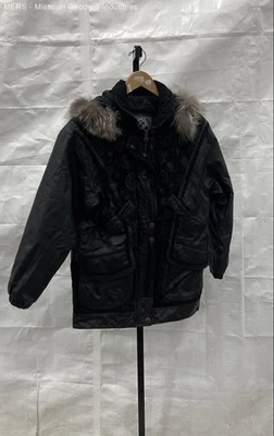 Men's Willet Black Pattern Fur Trim Quilted Hooded Jacket Outerwear Size S - Image 1 of 4