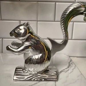 Vintage Metal Squirrel Nut Cracker Mechanical On A Log Cast Aluminum Home Decor - Picture 1 of 4