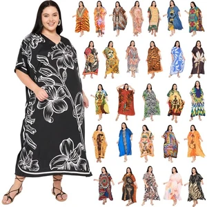 Women's Kaftan Dress Long Maxi Gown Hippie Boho Style Summer Beachwear Plus Size - Picture 1 of 205