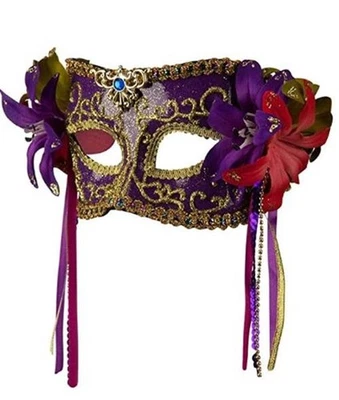 Mardi Gras Mask - Flowers - Ribbons - Costume Accessory - 3 Colors - Image 1 of 4