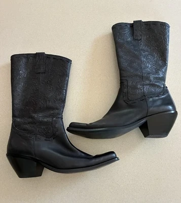 Coldwater Creek Cowboy Boots Black Embossed Women’s Leather Mid Calf Sz. 7.5M - Image 1 of 4