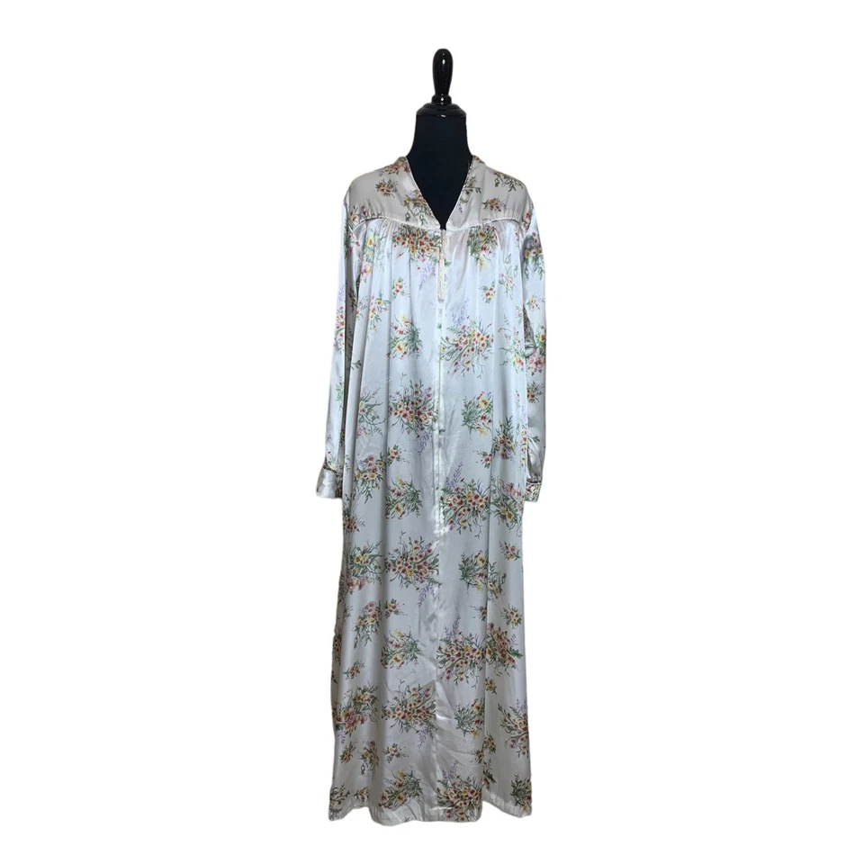 Christian Dior Blanco Floral Vintage Caftán Casa Vestido Talla XL Foto 1 de 4