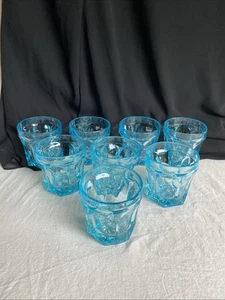 Vtg Anchor Hocking Fairfield Aqua Blue 3 ½” Old Fashioned Tumblers -Set of 8 - Picture 1 of 9