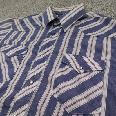VTG Wrangler Shirt Mens M Blue X Long Tails Western Pearl Snap Cowboy 80s USA - Image 1 of 4