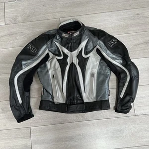 IXS Motorcycle Mens Leather Jacket With Armour Size M Medium EU 50 Black Silver - Picture 1 of 18
