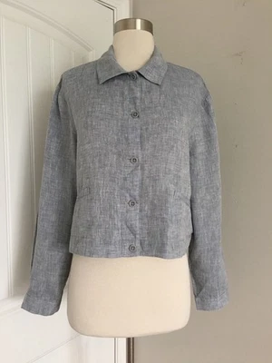 EILEEN FISHER ORGANIC LINEN CHAMBRAY YARN DYED HANDKERCHIEF JACKET SIZE S $238 - Image 1 of 4