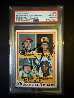 1978 Topps Rookie Outfielders (Bergman,Hurdle, Dilone,Norwood) QUAD PSA 5 AUTO 9 - Image 1 of 2
