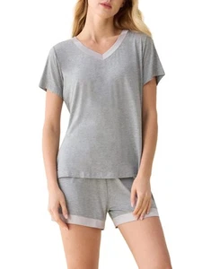 Womens V-Neck Pajama Set Short Sleeve Sleepwear Lounge Set - Picture 1 of 7