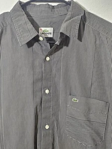 Lacoste Mens Shirt 42 SLIM FIT White/Gray/Black Stripe Button Up Crocodile - Imagen 1 de 7