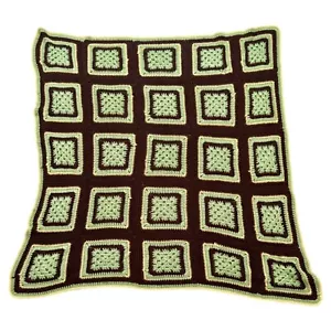 Crochet Homemade Handcrafted Brown & Green Granny Square Yarn Blanket 40” X 40” - Picture 1 of 3