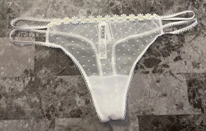 NWT VICTORIA'S SECRET PINK WHITE DAISY DOTTED MESH DOUBLE STRAPPY THONG PANTIES - Picture 1 of 3