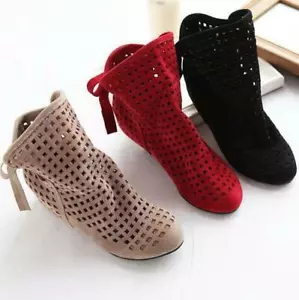 Damas Hueco Plano Gamuza Botines Verano Bombas Sandalia Zapatos Botas - Imagen 1 de 7