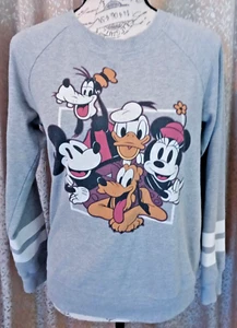 Disney Youth's Gray Pullover Racing Stripe Sleeves Sweatshirt Mickey & Friends M - Picture 1 of 7