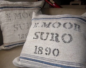 CLOSING BIZ! ANTIKER Futtersack 20 x 20 blaue Streifen Reißverschluss hausgemacht Lager Veranda!  - Bild 1 von 8