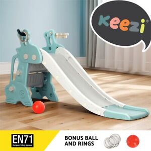 Keezi Kids Slide Set Basketball Hoop Ring Outdoor Playground Toy Deer 140cm Blue