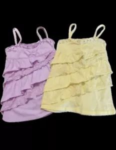 JUSTICE SZ 6/7 LOT OF 2 GIRLS PURPLE/YELLOW RUFFLED SUMMER TANK TOPS - Picture 1 of 13