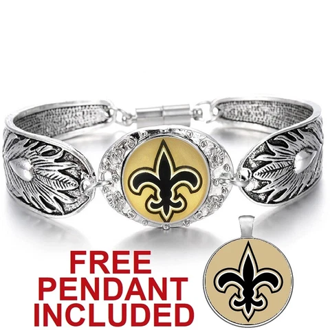 New Orleans Saints Women's Silver Bracelet Football Jewelry Gift w GiftPkg D3 Cover