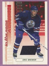 2003 03-04 ITG IN THE GAME ACTION RUBY GAME-USED JERSEY OILERS ERIC BREWER #M-10