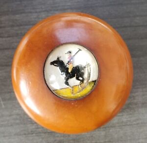 Antique Bakelite Handle Cane with Polo Player and Horse Inlay  