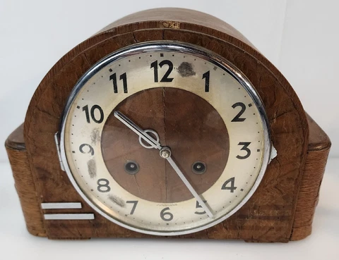 German JUNGHANS Antique Mantel Wuttermberg Clock No Key Art Deco Rare Cover