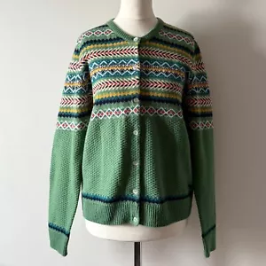 Country Rose fair isle cardigan size 10 green buttons EWM wool blend - Picture 1 of 11