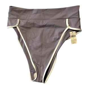 Aerie Offline Damen L Real Me Swim Cheeky High Leg Lila Weiß Strand Urlaub - Bild 1 von 4