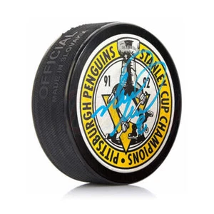 Mark Recchi Pittsburgh Penguins 1992 Stanley Cup Autographed Hockey Puck JSA PSA - Picture 1 of 1