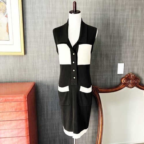 Abito CHANEL maglia bicolore pezzo unico cocco nero bianco taglia 40 cotone rayon